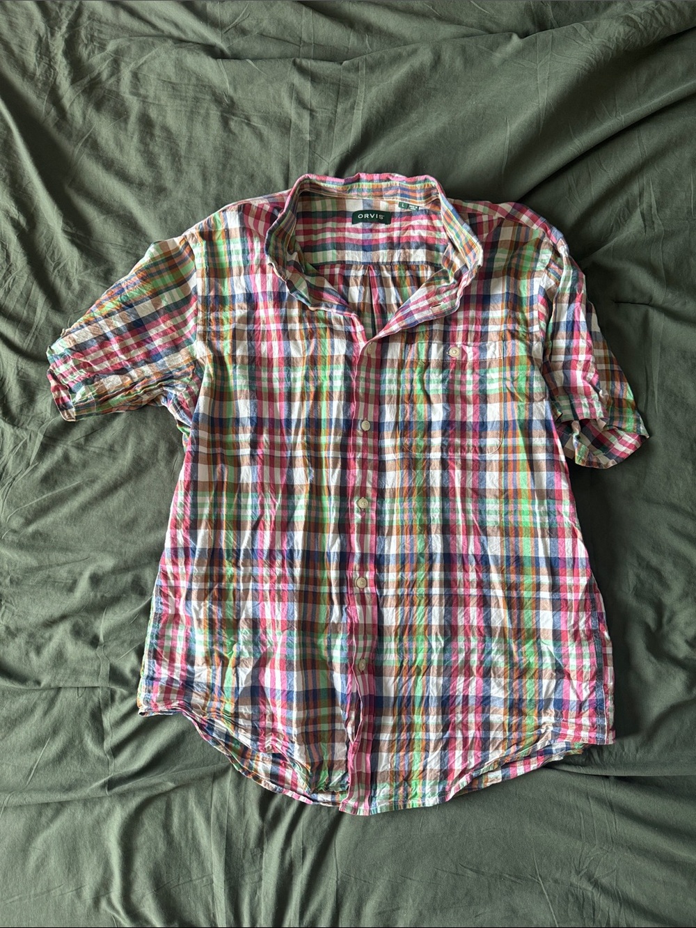 Orvis Pink Green Blue Yellow Plaid Short-Sleeve Shirt